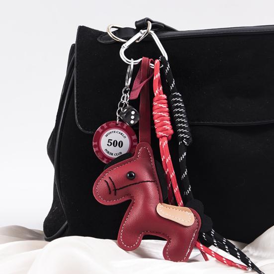 Keychain Vibrant Color Imitation Leather Horse Design Key Chain Pendant Lightweight Key Holder with Rope Phone Bag Accessory