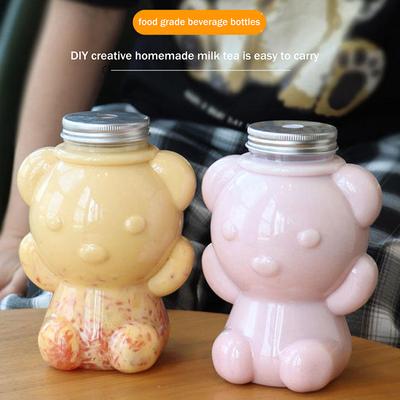 700Ml Big Head Bear Transparent Plastic Juice Bottles For Juices Smoothies Milk And Homemade Drinks Sealed Plastic Cup-HMA5