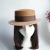 Französische Eleganz Gradueller Wechsel Kamelfarb-Kombination Retro Britische Wolle Wollfilz Flache Kappe Zylinder Hut Damen Herbst Und Winter Filz Breiter Rand Japanisch