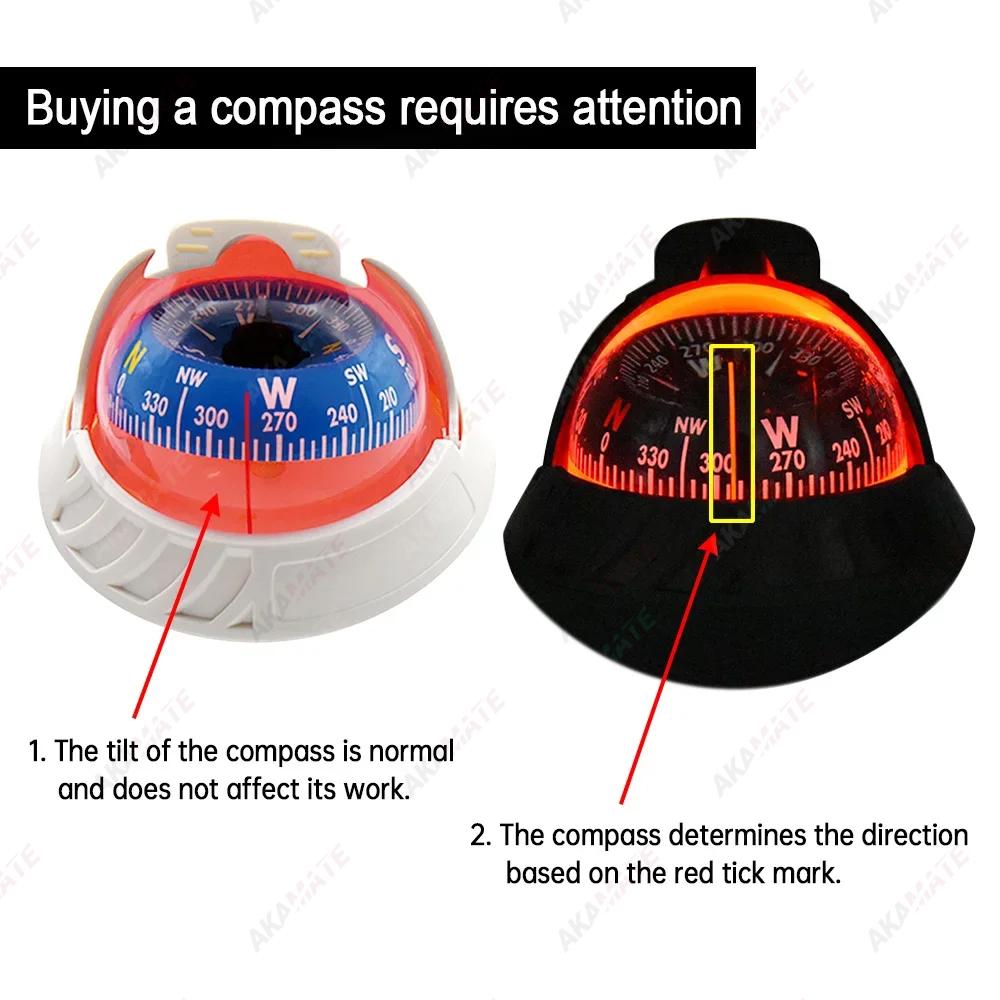Ball Shaped Navigation Compass with LED Dial Sea Pivoting Marine Boat Compass Splashproof Electronic Compass for RV Yacht Hiking