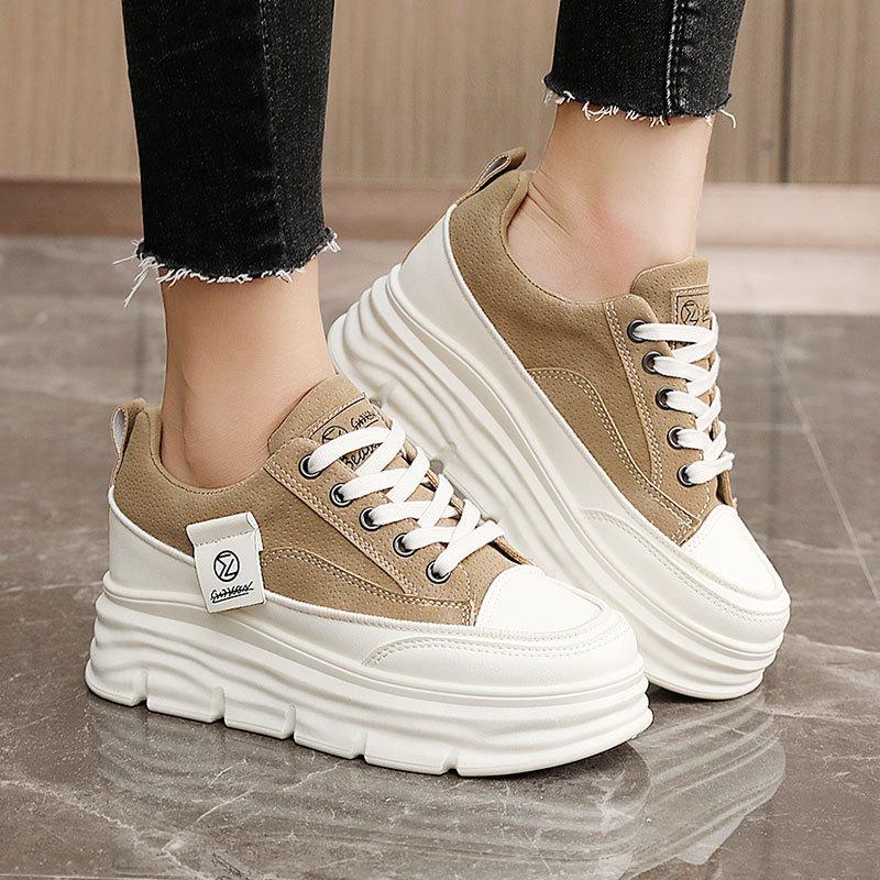 Fashion Women Platform Shoes Spring/Autumn Outdoor Comfortable Lace Up Heightened Thick Sole Sneakers Versatile Student Skateboard Shoes