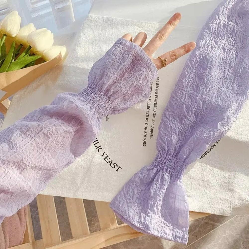 Lace Mesh Arm Sleeve Solid Color Fingerless Gloves Fashion Sun Protection Sleeves Driving