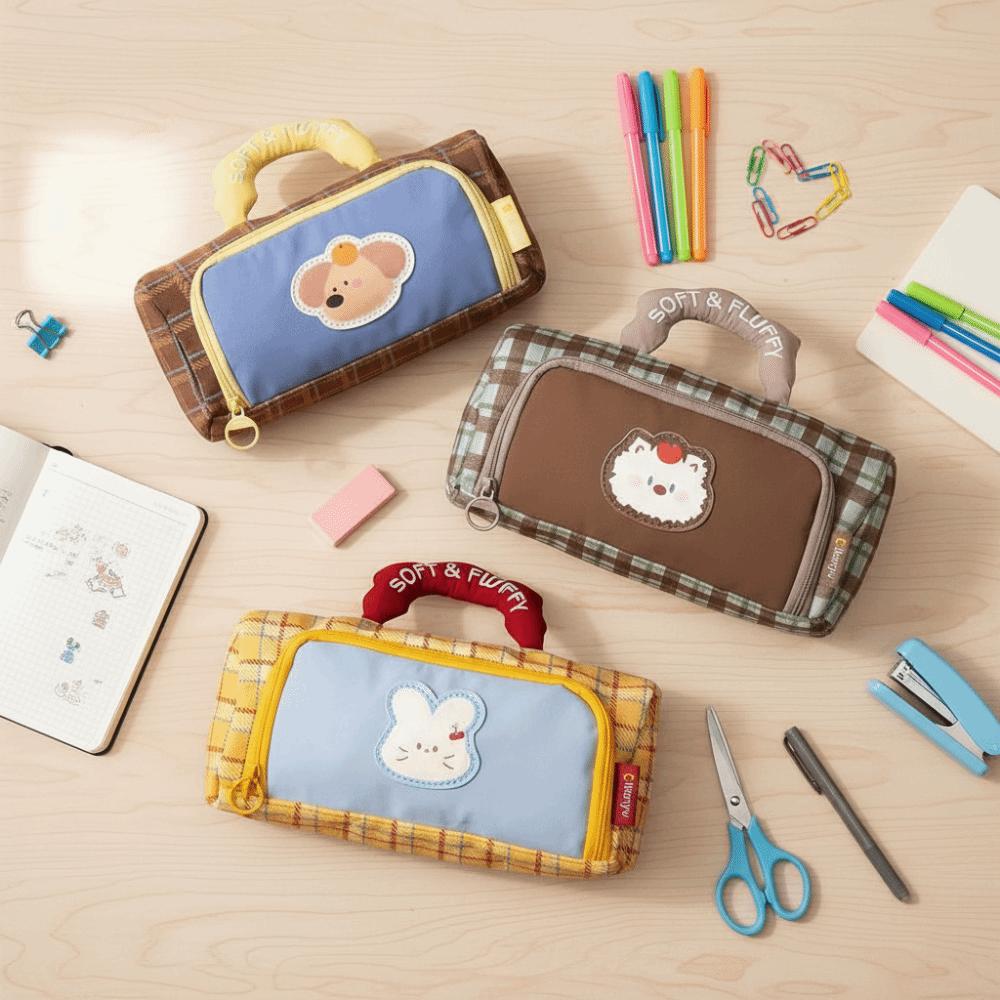 Color Block Pattern Large Capacity Pencil Case Non-Repeating Pattern Cartoon Checkered Creative Design Pencil Case