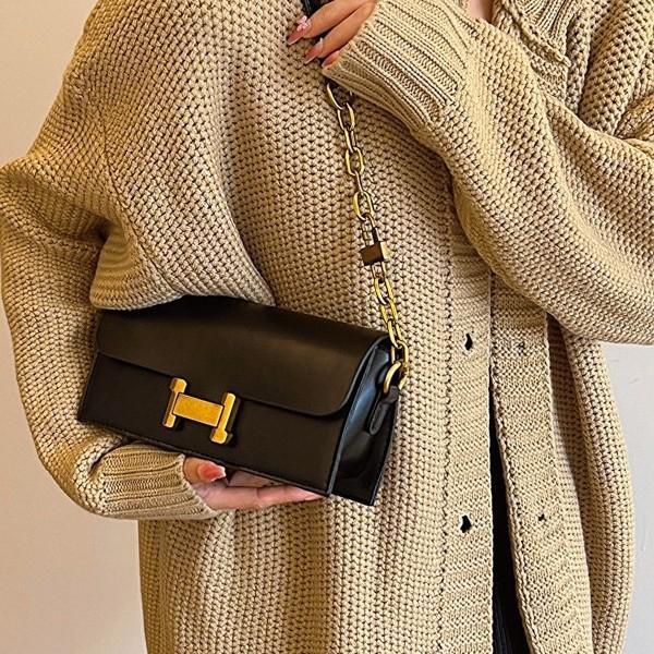  Retro Style Women's Small Crossbody Bag Fashionable PU Leather Chain Shoulder Bag for Daily Use