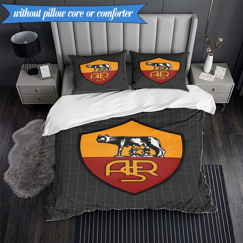 3-teiliges Weiches Bettwäscheset mit Aufdruck des Fußballvereins Rom-Wölfe, Enthält 1 Bettbezug und 2 Kissenbezüge, Perfekt für Schlafzimmer, Wohnheim, Geschenk für Fans