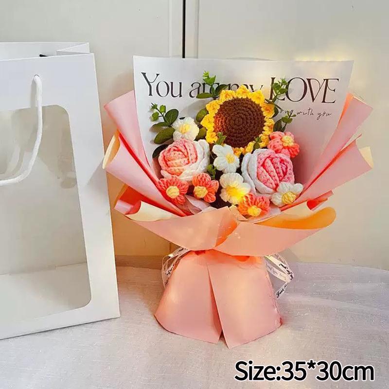 Crocheted Flower Bouquet Knitted Flowers Artificial Flowers Graduation Bouquet Party Supplies Mother'S Day Gift Wedding Gifts