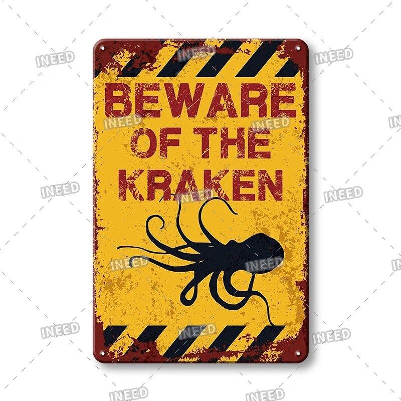 BEWARE OF Dog Cat  Chicken Retro Plaque Metal Tin Signs Garden Yard Home Decoration Caution Kraken Plate Animal Warning Sign