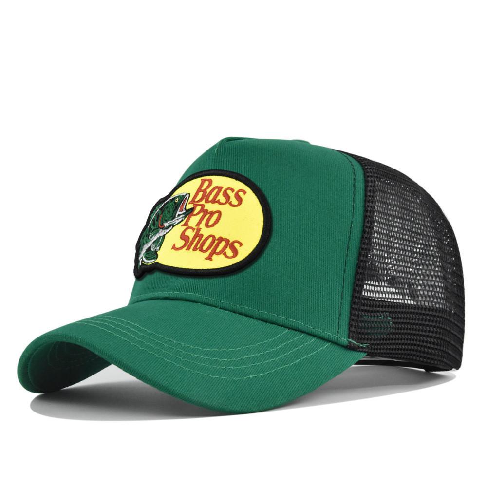 Casquette à visière plate avec broderie Bass Casquette de baseball en maille avec broderie de pêche Casquette à visière incurvée brodée Casquette en maille pare-soleil d'été