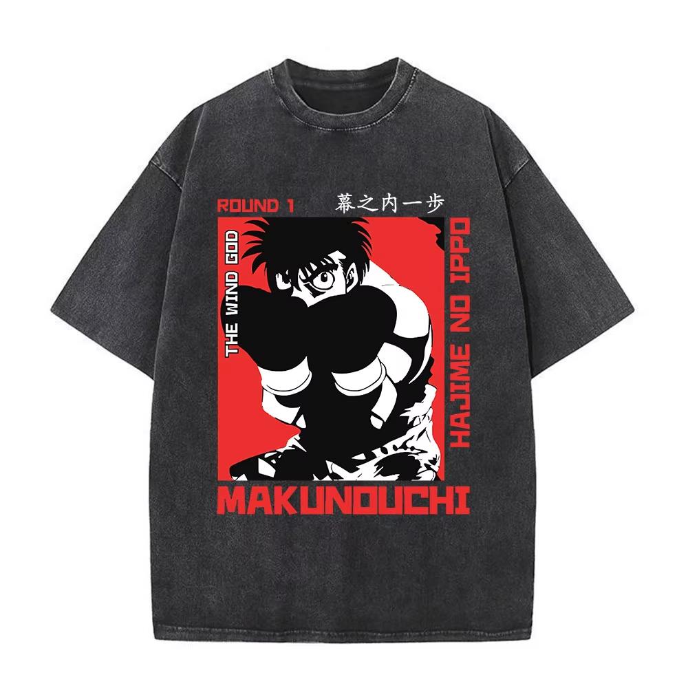 Hot Vintage Acid Washed Tshirt Anime Hajime No Ippo Kamogawa Boxing Gym Makunouchi Fighting Tshirts Men Fashion Oversized Top