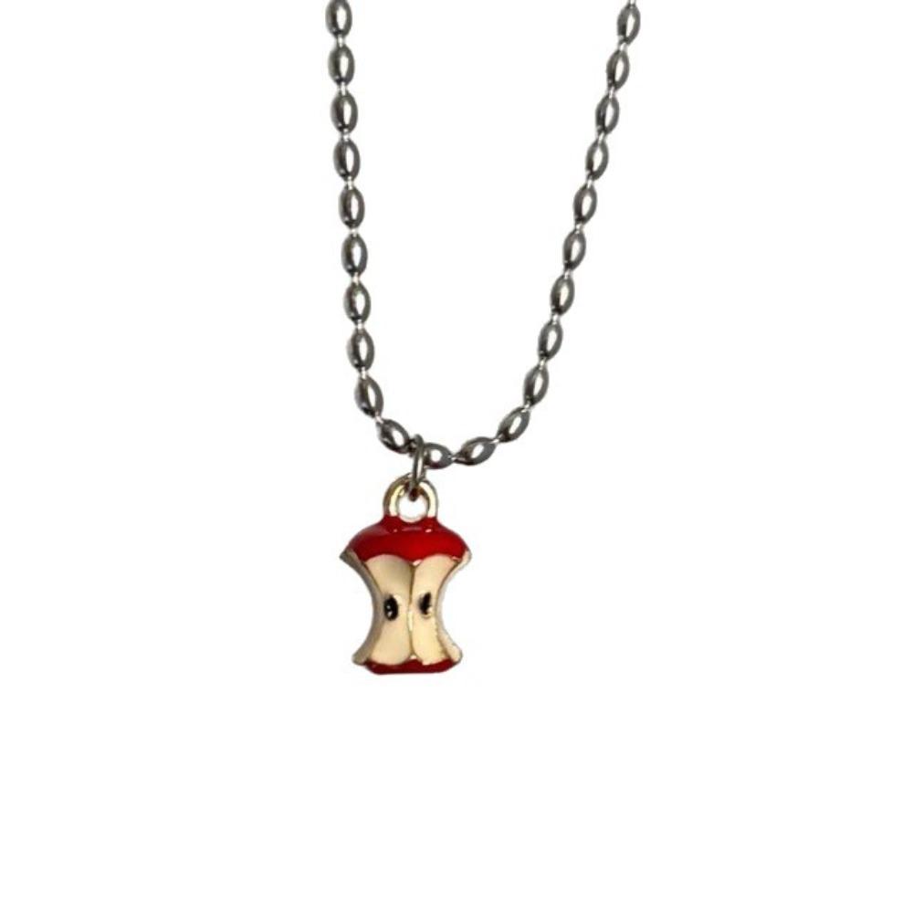 Pendente Creativo Carino con Chicco di Mela Frutta Colore Argento Collana con Perle di Riso Ovale per Donne Uomini Gioielli Personalità Retro