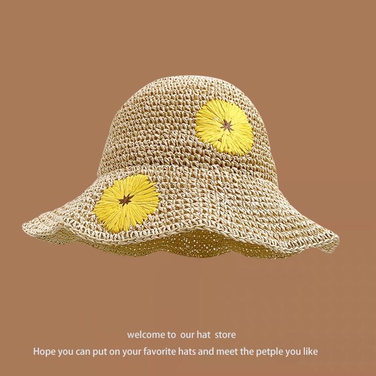 Hat Women's Spring and Summer Versatile Big Brim Straw Hat Summer Seaside Bucket Hat Face Small Sunscreen Hat Sun Hat