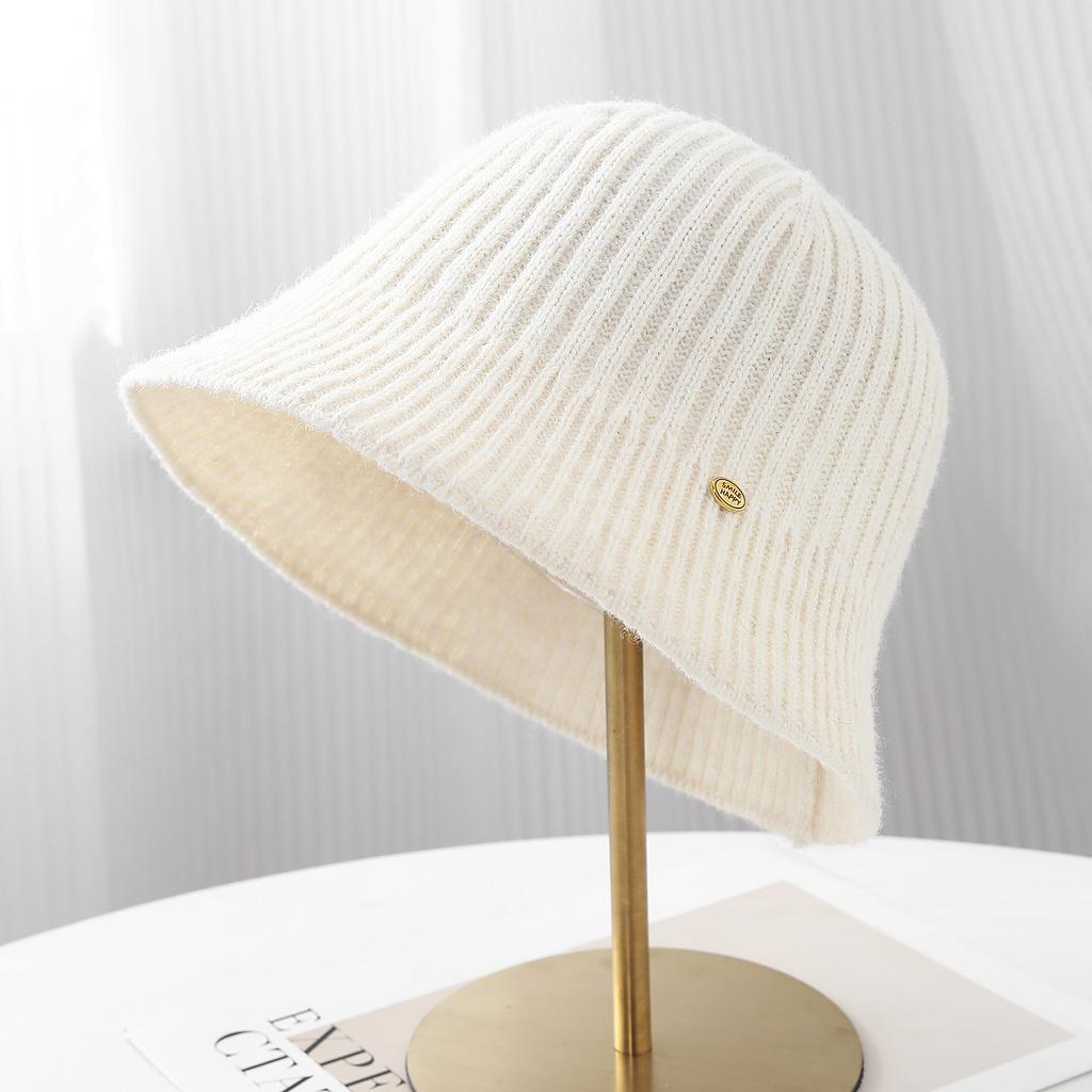 Fashion Versatile Knitted Bucket Hat Women's Autumn and Winter Casual Simple Washbasin Hat Plain Bucket Hat