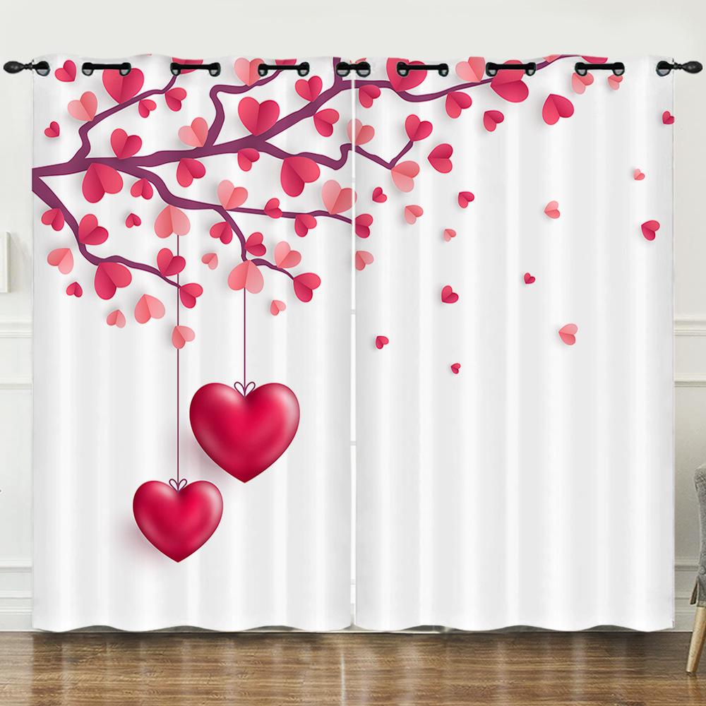 Valentine'S Day Girl Heart Pink Love Rose Digital Printing Curtain Blackout Punching