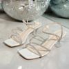 Women's Summer Sexy Fashion Open Toe Women's Slip-on Sandals with Rhinestones Shiny Square Party Ladies High Heels Large Size
