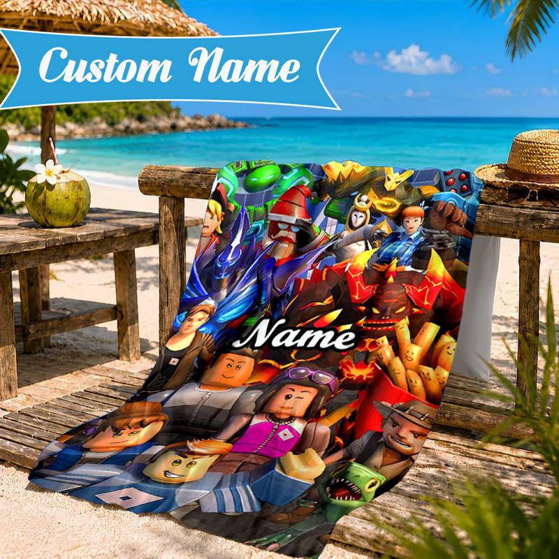 Custom Name Ro-blox Adventure Quests Beach Towel Microfiber Beach Towel, Lightweight and Quick-Dry, for Summer Travel, Swimming Pool Gift