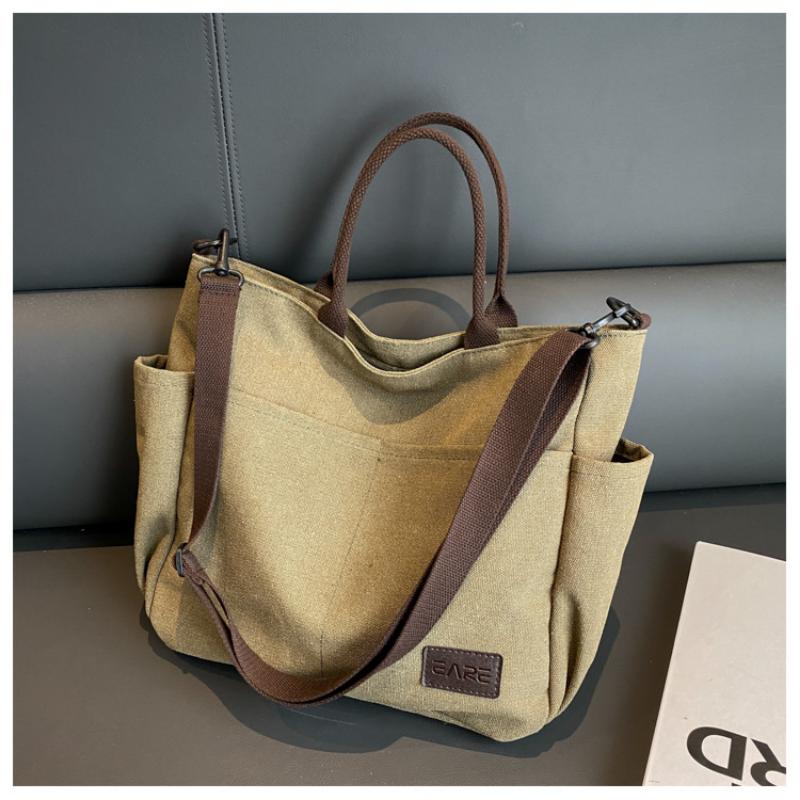 Retro Canvas Bag Women Tote Bag Student Computer Simple Handbag Thickened Crossbody Bag Commuter Zipper Handbag