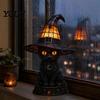 Bookshelf Accent Lamp Halloween Witch Cat Night Light, Resin Table with Warm Hat Glow, Gothic Home Decor for Bedroom Shelf, Spooky Gift Atmospheric