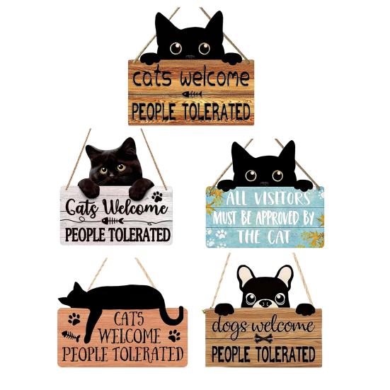 Yousheng Cat Shaped Welcome Sign, Durable Wooden, Waterproof Moisture-Proof Hanging Sign, for Front Door Rustic Farmhouse Porch Decoration
