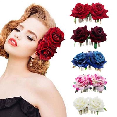 Festival Bridesmaid Hair Jewelry Red Rose Hairpin Bridal Flower Hair Comb Wedding Accessories