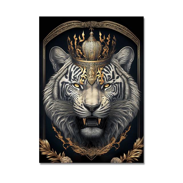 Metallskulptur Gorilla Konge Lerretmaleri Trykk Gull Løve Tiger Hjort Okse Plakat Kunst Dyrestatue Bilde Veggdekorasjon