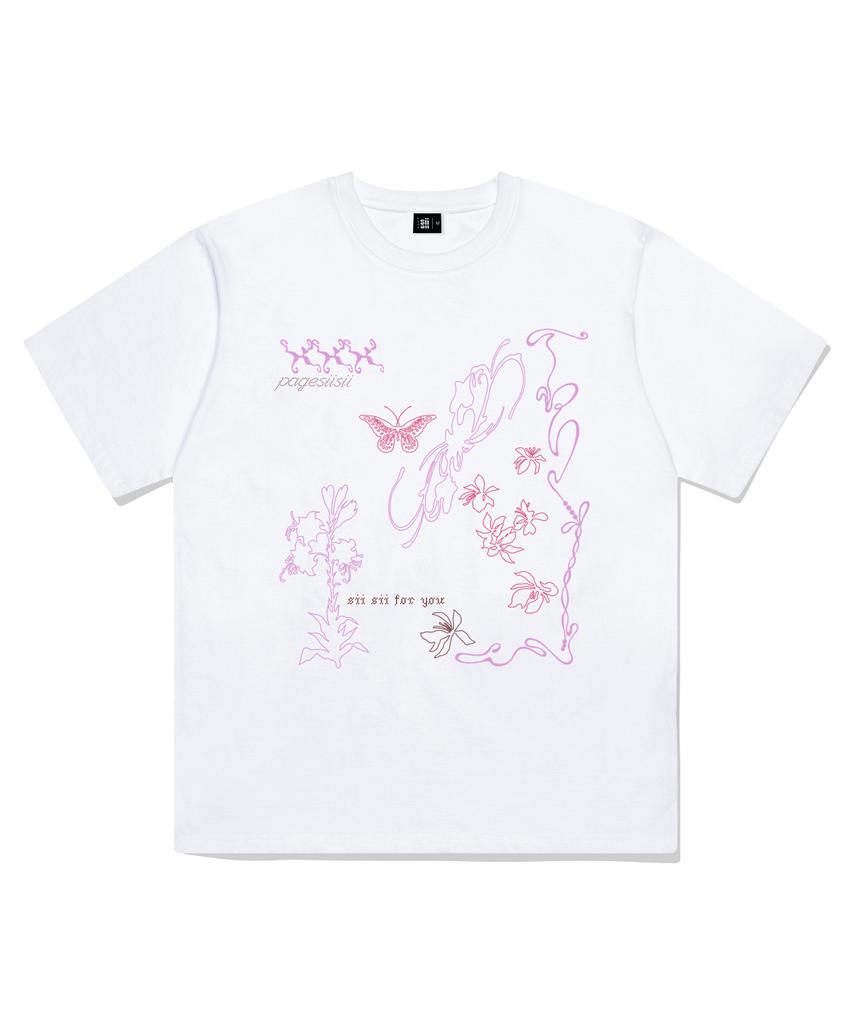 PAGESIISII Line Hand-Drawing Print Short Sleeve T-Shirt Navy