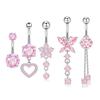 5pc Women Belly Button Ring Surgical Stainless Steel Dangle Flower Pink Heart Clicker Belly Button Piercing Summer Beach Jewelry