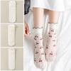 Frauen süße Mesh Rüschen Socken Seidensocken schöne Früchte Muster transparent dünn trendig lustig