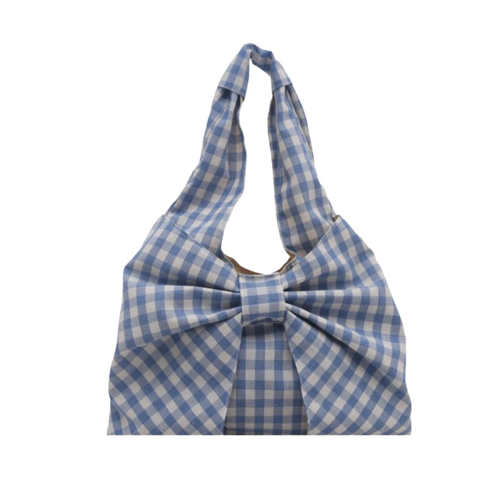 Large Capacity Canvas Vest Bag Bowknot Plaid Tote Bag Vintage Bow Shoulder Bag  Outdoor