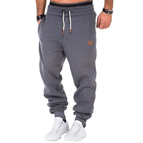 Men Sports Pants Drawstring Elastic Waist Solid Color Pockets Soft Breathable Stretchy Ankle-banded Men Jogging Gym Trousers