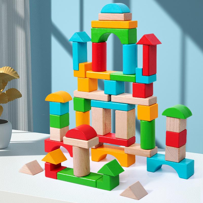 Wooden Early Education 50 Beech Large Particles Geometric Assembly Building Block Children Creative Construction Stacking Educational Toys