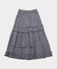 Some Place Check Double Frill Point Tiered Elastic Volume Flare Layered Long Skirt [Blue]