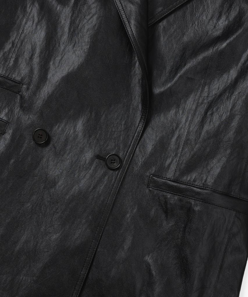 Leftseoul Synthetic Leather Oversized Jacket [Black]