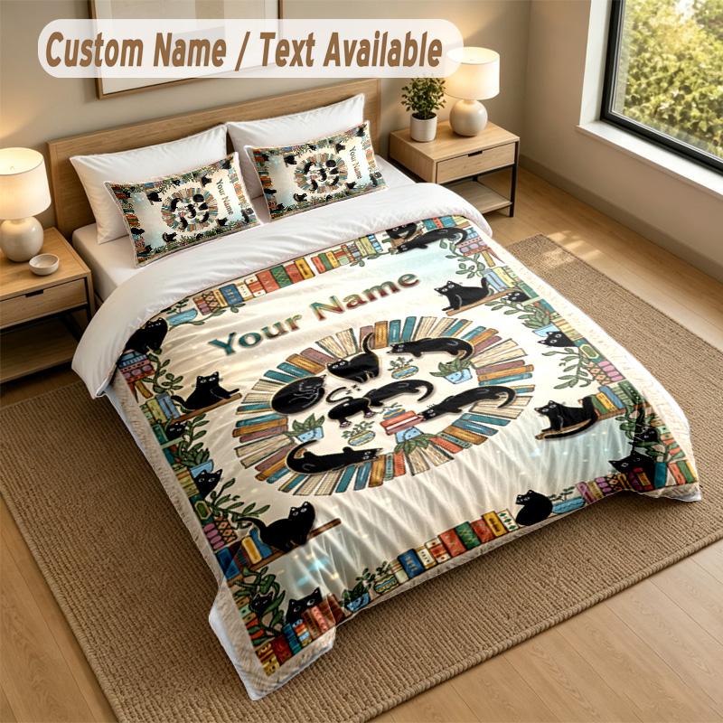 Cat Theme Personalized 3Pcs Bedding Set Custom Text & Name 1 Sheet 2 Pillowcases Household Bedding 1pc