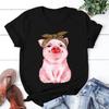 Cute Pig Print T-shirts for Women Summer Lovely Short Sleeve Casual Round Neck T-shirts Ladies Creative Personalized Tops Cozy