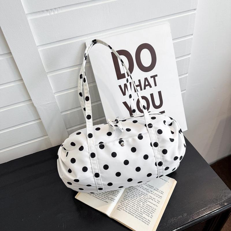 Yogodlns Eenvoudige Stippen Tote Bag Lichtgewicht Nylon Handtas Dames Casual Werk Schoudertas Grote Capaciteit Sport Opvouwbare Opbergtas