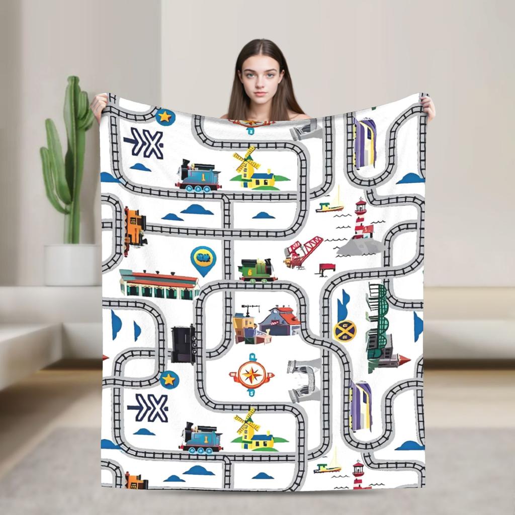 T-Thomas The Train Friends Blanket Quality Warm Soft Cartoon Throw Blanket Winter Travel Couch Chair Sofa Bed Fluffy Bedspread