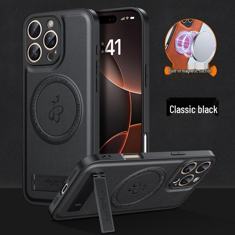 Apple 17 Pro Max Magnetic Leather Car Phone Case, Drop-proof Holder for iPhone 16, Luxury New Model 15