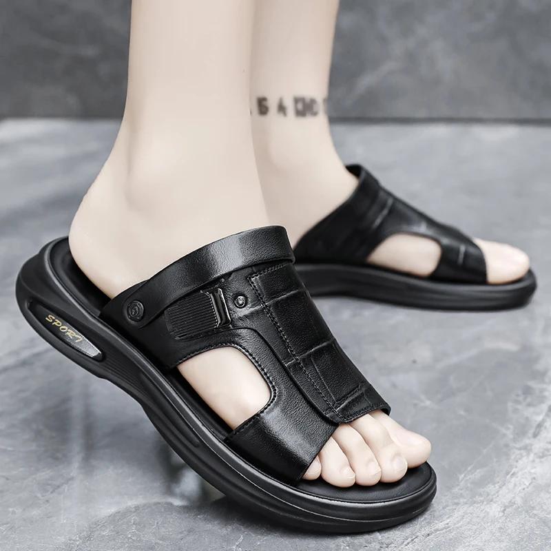 2025 Summer Men Sandals Man Beach Leather Sandals Luxury Sandals Men Outdoor Beach Casual Shoes Cheap Male Sandals