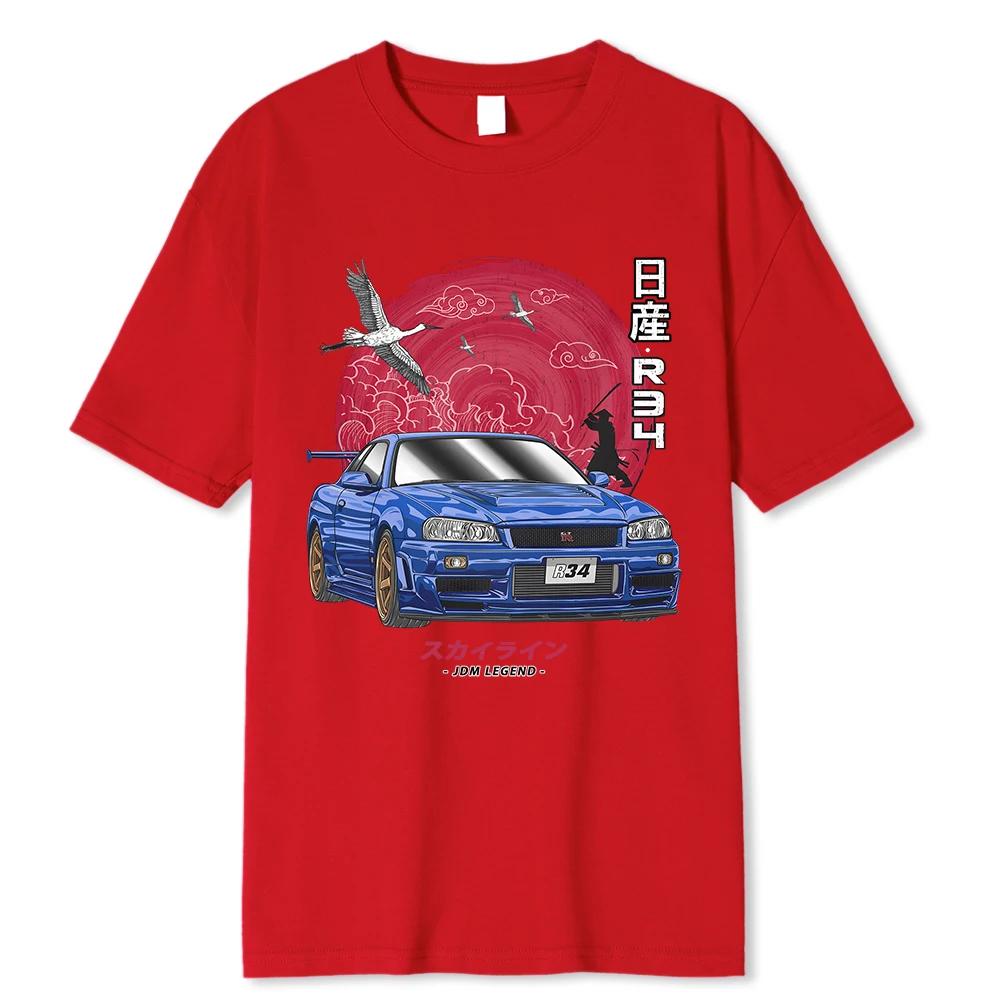 Cotton Initial D T Shirt Men Women Harajuku Aesthetic Oversize T-Shirt Funny JDM Car Tshirt Nissan Skyline R34 Tee Shirt