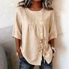 Fashionable Women's Shirt With  Buttons, Round Neck, And Short Sleeves