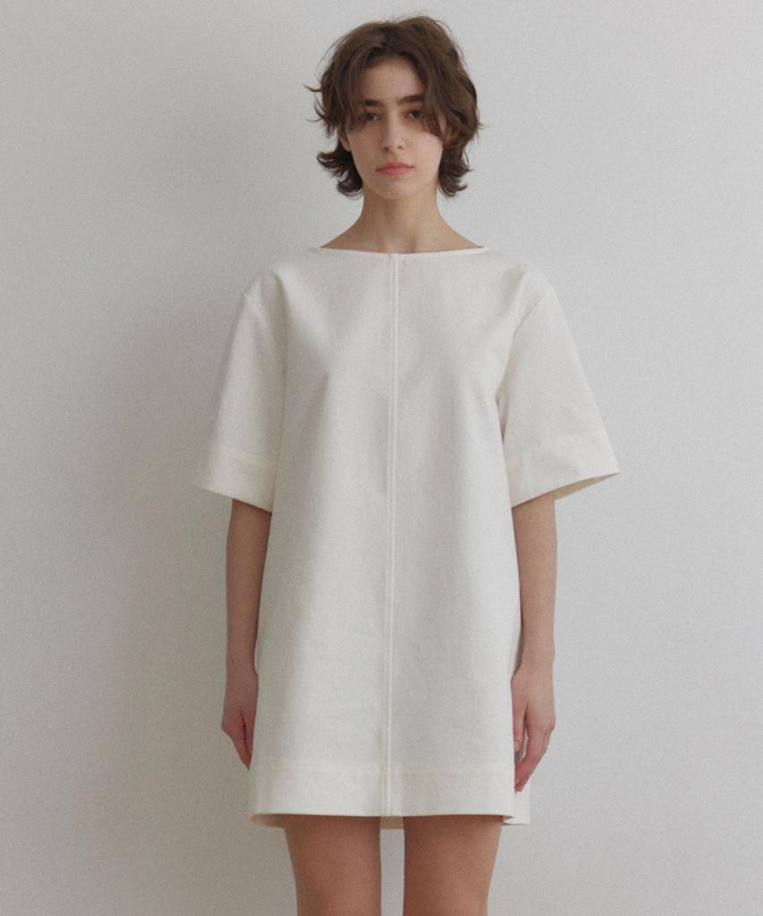 Okuka Boat Neck Cotton Dress - White