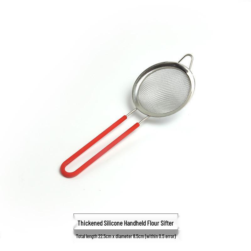Silicone Handle Stainless Steel 30-Mesh Flour Sieve & Strainer Tool
