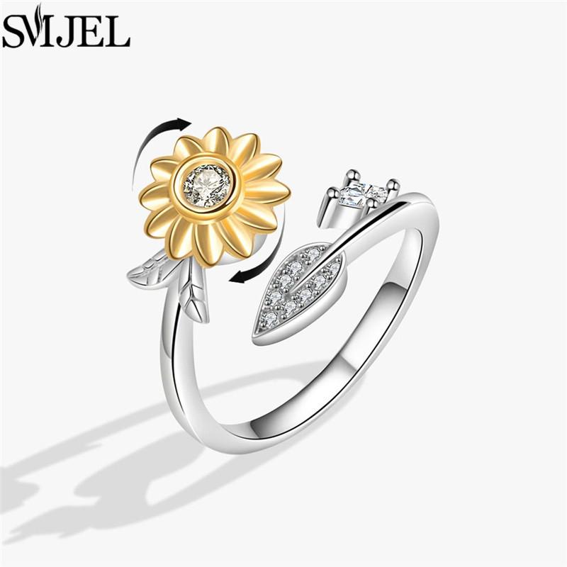 Luxe Anti Stress Angst Ringen Fidget Spinner Ring Verstelbaar voor Vrouwen Schattige Bloem Kat Zeester Ring Vrij Draaiend Sieraden