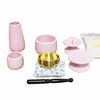 Mini 7-Piece Buddhist Altar Set: Orin (Buddhist Bell), Incense Burner, Incense Ash, Candle Holder, Vase, Teacup, and Offering Stand (Pink)