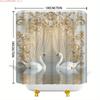 1Pc Elegant White Golden Floral Arch Shower Curtain - With Hooks Waterproof Mildew Proof Easy Install Washable