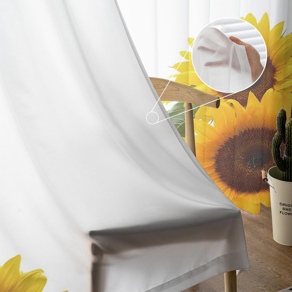 Sunflower White Tulle Curtains Sheer Voile For Living Room Bedroom Kitchen Window Decor