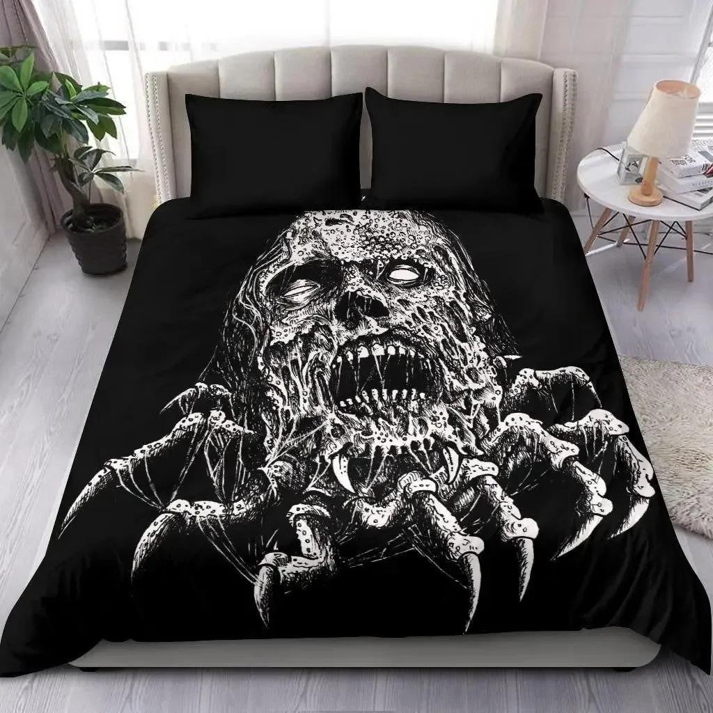 Skul Chevalier Soft Duvet Cover Set King-Sized Dimensionsd Dimensions Hor Skeleton Beding Set Day of The Death Warm Comforter Cover for Young Boys