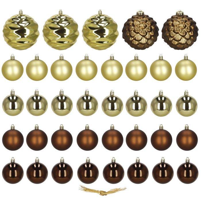 Christmas Tree Balls - SPRINGOS - Set of 37 Pieces - Unbreakable - Golden Brown - Elegant Decorations