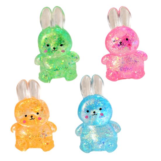 1/4Pcs Transparent Glitter Bunny Squeeze Toy Slow Rebound Stress Relief Cartoon Rabbit Sensory