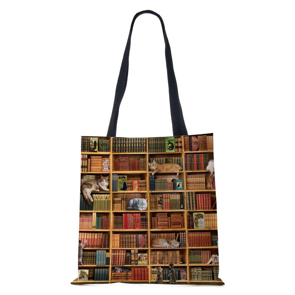 Bag Cartoon Shoulder Canvas Women Cat Harajuku 2022 Eco Reused Large Capacity Casual Handbag Shopping Travel Tote Books Bag